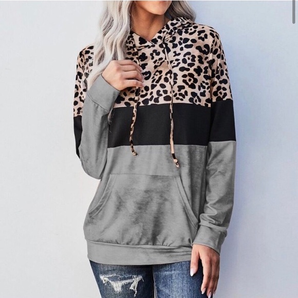 NEW Leopard & TieDye Colorblock Hoodie - Picture 2 of 14